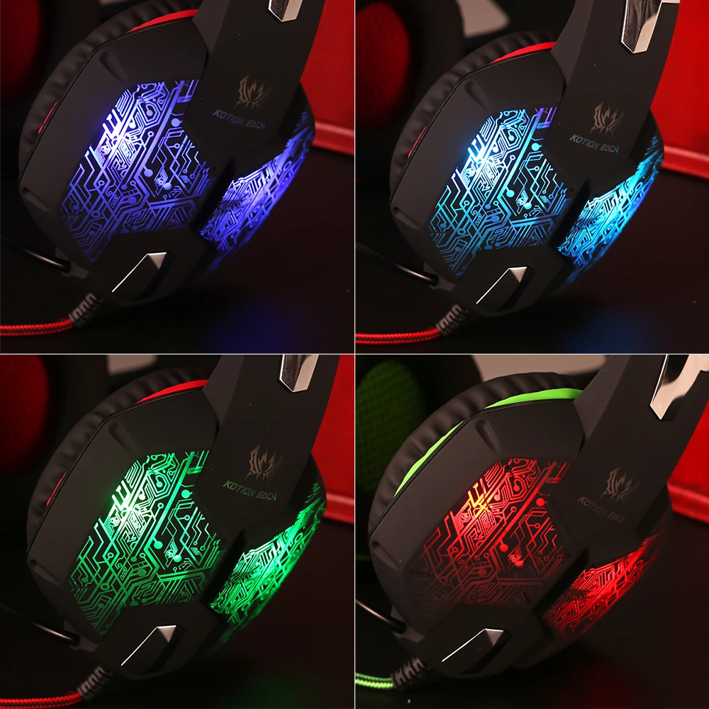 Игровые наушники KOTION G1000 Игровые наушники для компьютера профессиональный проводной 3,5 мм светодиодный бас стерео гарнитура с микрофоном для портативных ПК Ps4 Pro
