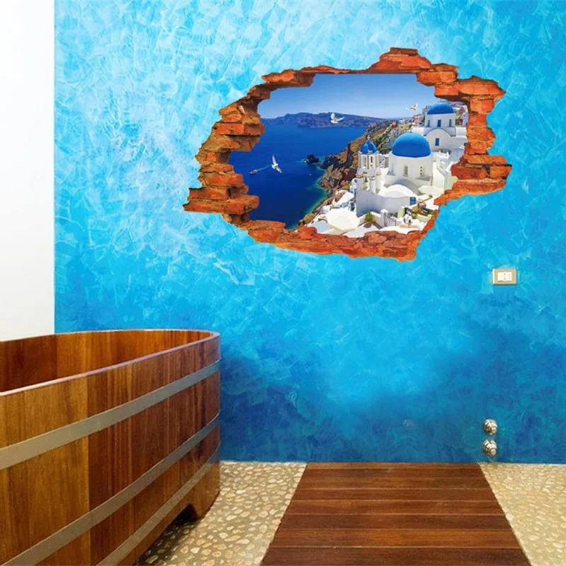 Супер модные морской пейзаж DIY Наклейки на стену 3D 60 см x 90 Ислам зеркало обои