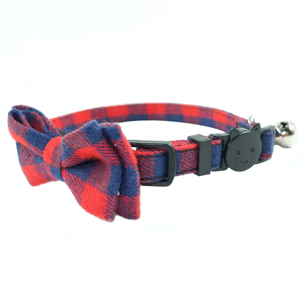Red Plaid 2 15 цветов, кошачий ошейник, Разъемный галстук-бабочка, колокольчик, аксессуары, хлопковые клетчатые воротники в горошек, быстроразъемный ошейник для котенка 17-28 см - Цвет: Red Plaid 2