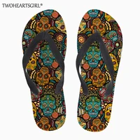 twoheartsgirl mexico skull print flip flops soft rubber sole flat slippers for women casual female ladies summer beach flipflops