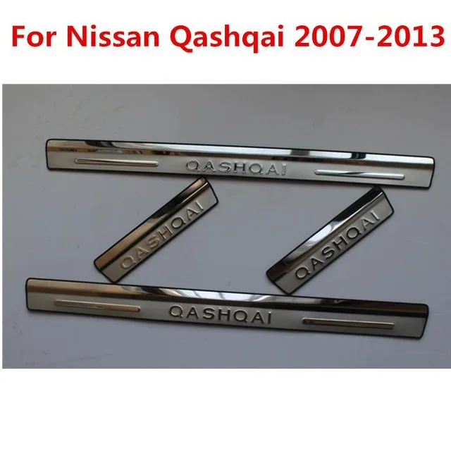 Серебристый Для Nissan QASHQAI 2007-2013 4 шт. высококачественные внешние дверные пороги из нержавеющей стали внутренние накладки автомобильные аксессуары - Цвет: Серебристый