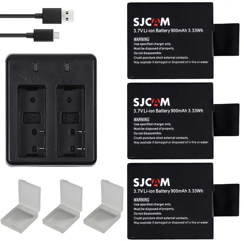 3battery withcharger 4 шт. SJCAM sj4000 eken H9 GIT-LB101 GIT батарея sj5000 sj6000 sj7000 SJ8000 SJ9000 батарея+ двойной USB зарядное устройство - Цвет: 3battery withcharger