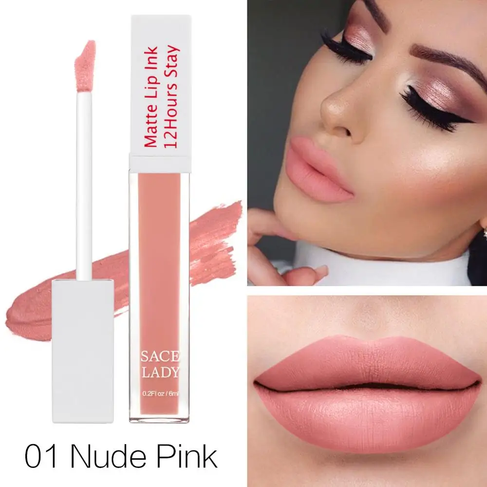 01 Nude Pink SACE LADY, 23 Цвета, матовая губная помада, макияж, стойкая жидкая помада для губ, телесный оттенок для губ, макияж, водостойкий блеск для губ, косметика - Цвет: 01 Nude Pink