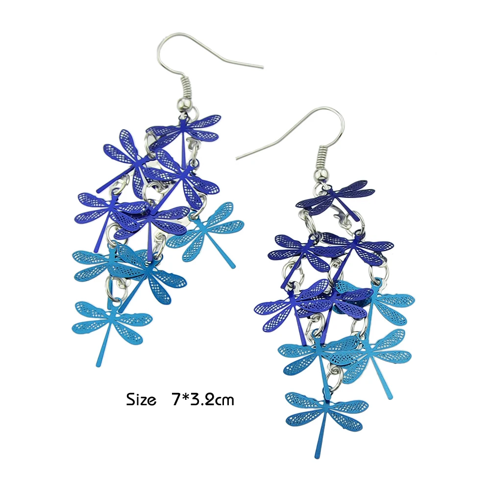 Boho Стиль симпатичные партии Серьги синий и Красочные стрекоза чешского
