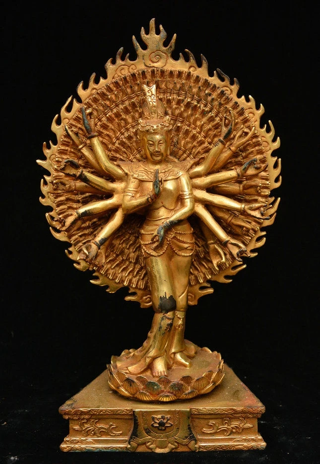 

Old Tibetan Bronze Gilt 1000 Arms Avalokiteshvara of Goddess Guan Yin God Statue