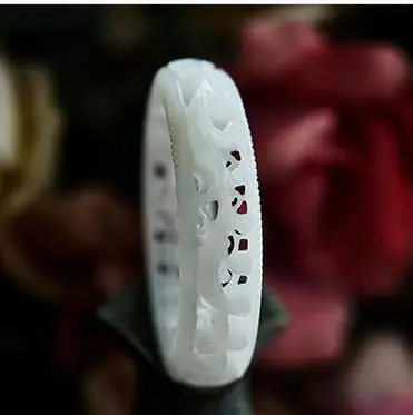 

Shixian White jade carved hollow bracelet female natural Xinjiang hetian Jade White jade bracelet with certificate
