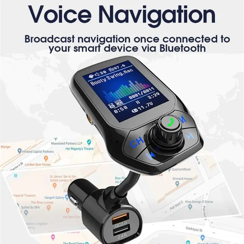 T43 1,8 дюймов Цвет Экран Дисплей Автомобильный MP3-плеер Bluetooth громкой связи FM передатчик QC3.0 быстро Зарядное устройство TF AUX Поддержка карт флеш-накопителей USB