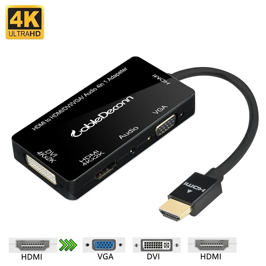 Конвертер HDMI в VGA DVI 4K многопортовый адаптер для PS4 компьютера HDTV 4 1 видео аудио