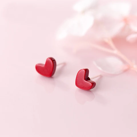 MloveAcc новые модные маленькие любовь красное сердце серьги-гвоздики с эпоксидной смолой для женщин стерлингового серебра 925 пробы гвоздики ювелирные изделия для девочек