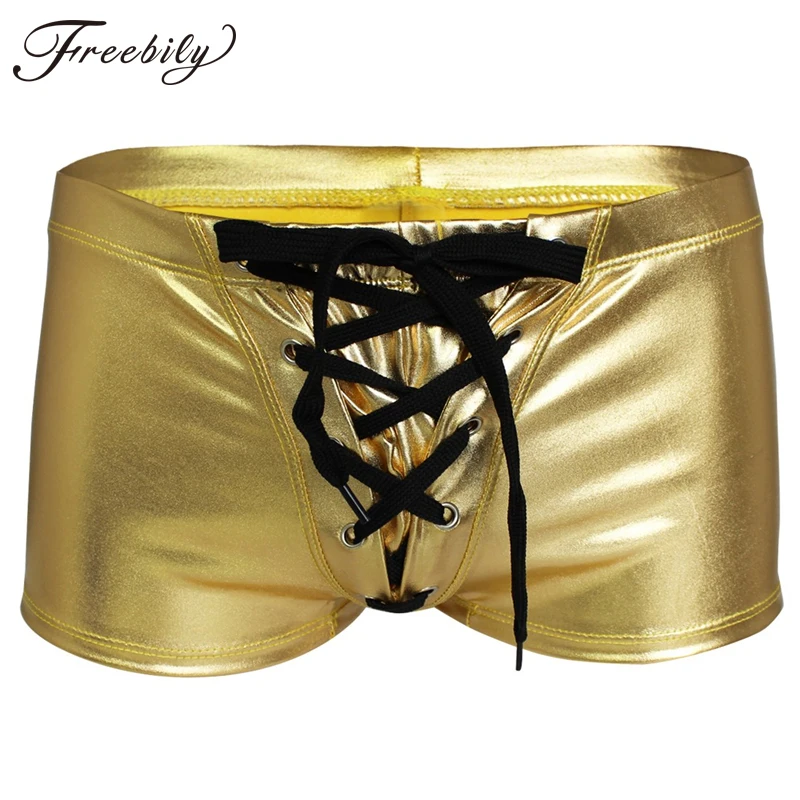 Сексуальные мужские блестящие Трусы из лакированной кожи латексные шорты