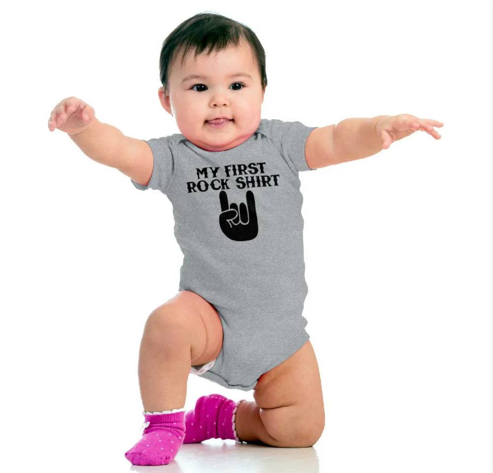 Футболка с надписью «Rock My First Rock»; хлопковый боди с короткими рукавами для малышей; милая Одежда для маленьких мальчиков; комбинезон; Одежда для младенцев; забавная стильная одежда
