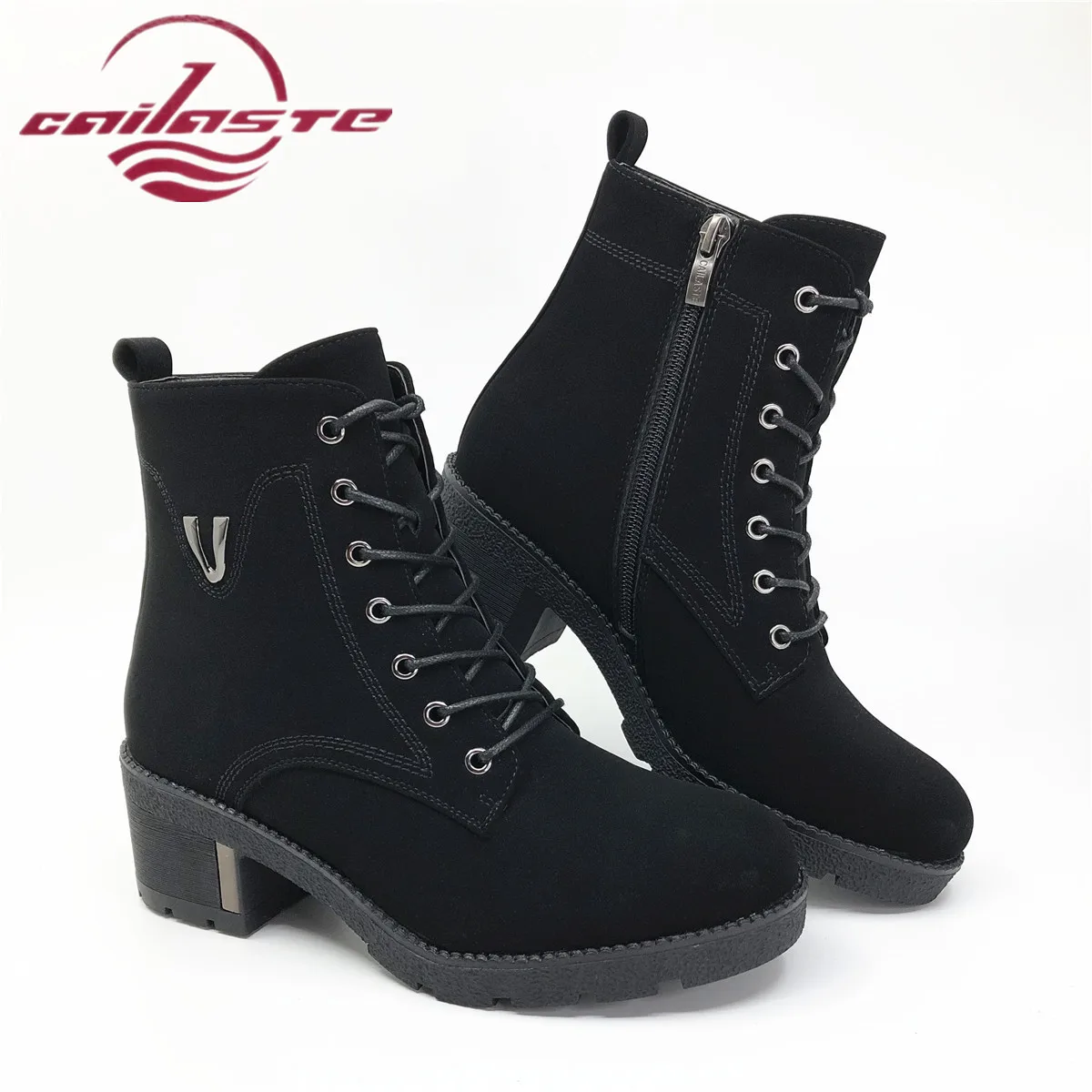 CAILASIE/Модные женские ботильоны на высоком каблуке с круглым носком шнуровке