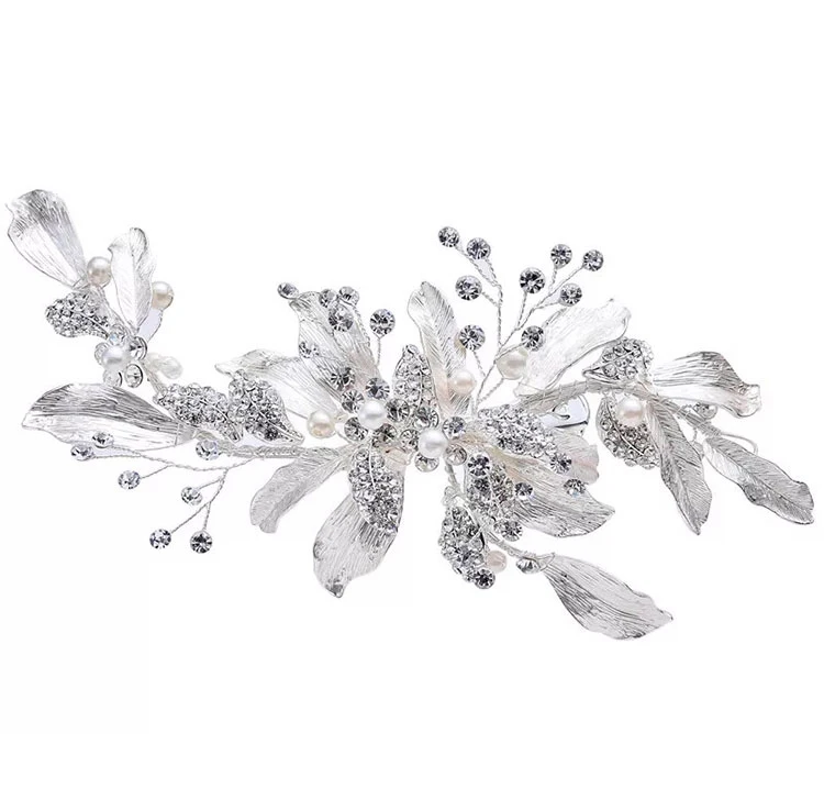 

Handmade Metal Large Leaf Wedding Hair Accessories Silver Hairbands Bride Headband Tiaras Crown Bridal Hair Accessories Jewelry