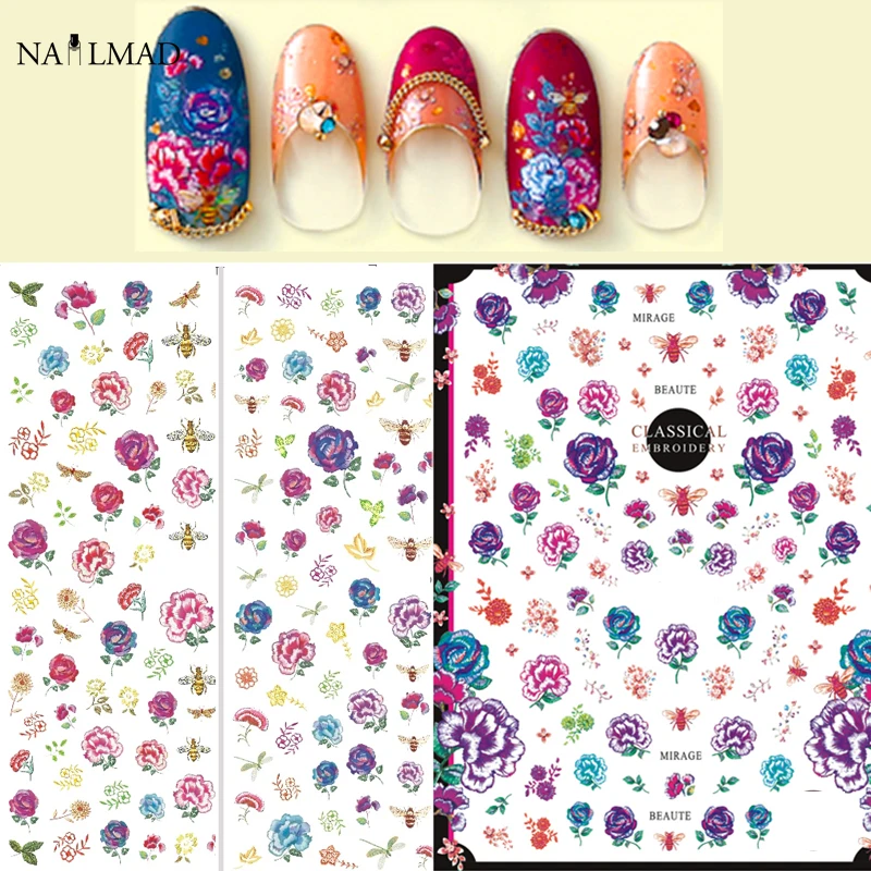 1 лист NailMAD винтажные Цветочные стикеры 3D на ногти Nail Art классическая вышивка