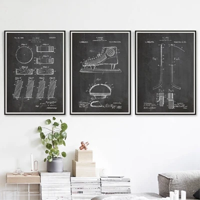 

Винтажные постеры для хоккея, патент, группа, черные принты, холст, принты, клюшка для хоккея, рисунок, искусственная живопись, картины, домашний декор