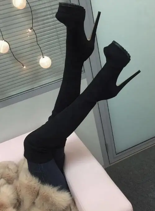 

2017 Winter Brand Choudory Sexy Women Fashion Solid Black Platform Super Heels Thigh Over The Knee Slim Party Long Boots 43