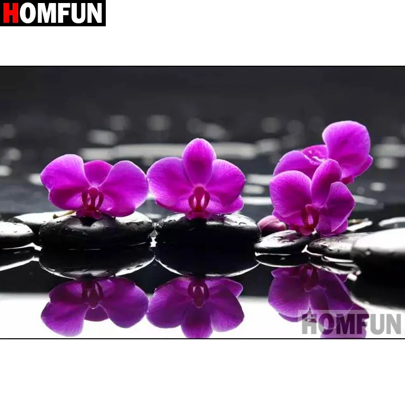 Алмазная 5D картина с квадратными/круглыми стразами HOMFUN Цветочная галька 3D