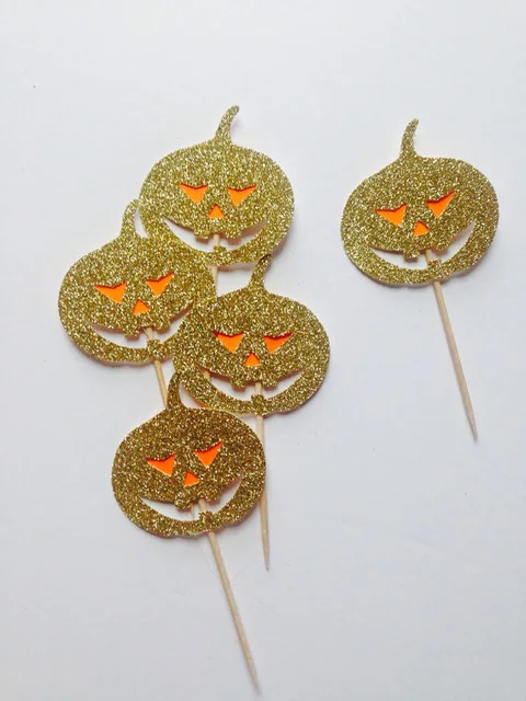 

Glitter halloween pumpkin Cupcake Toppers birthday party Wedding Bridal Shower Engagement Hens Night Party food picks