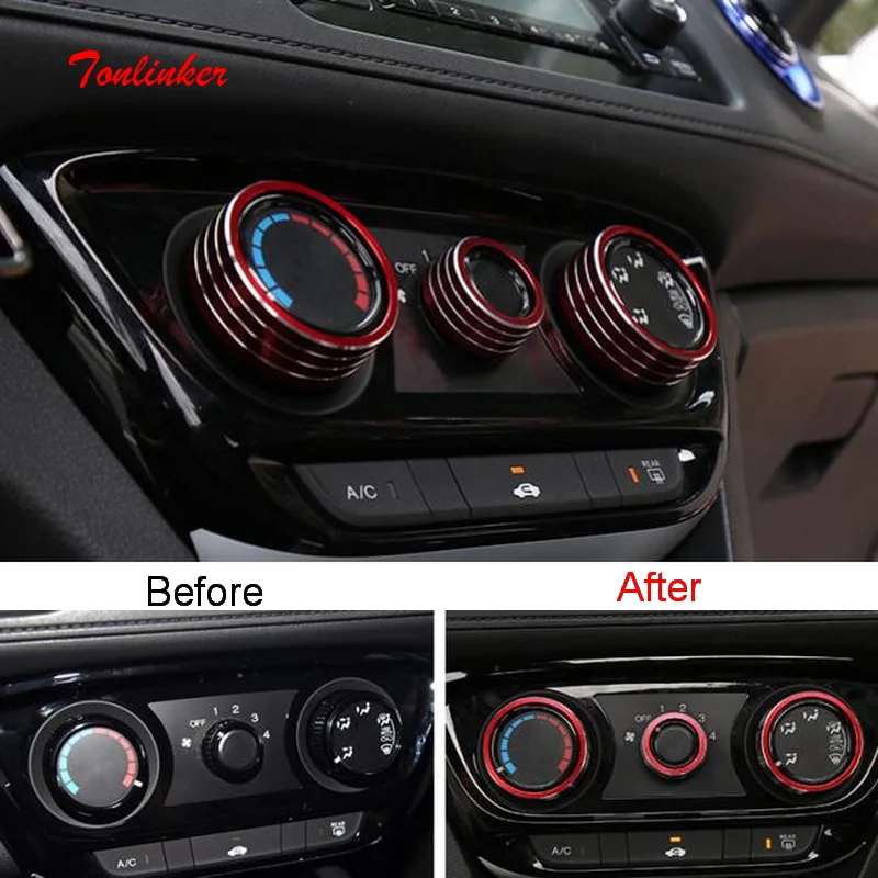 

Tonlinker Interior Car Air adjustment Knob Cover case Stickers For Honda Vezel 2014-19 Car Styling 3 Pcs Alumium Cover stickers