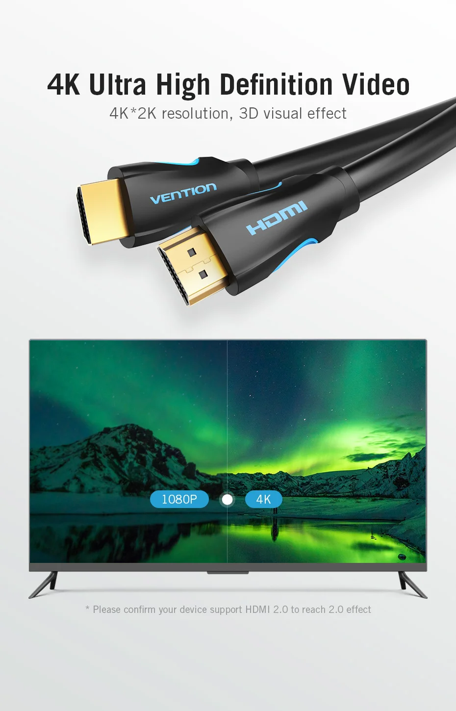 Vention HDMI кабель 4K HDMI к HDMI 2,0 позолоченный Соединительный кабель для разветвителя Переключатель HDMI кабель для HDTV lcd PS3 4 Pro 5 м 10 м