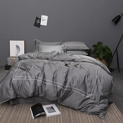 bedding set 3 Серый синий Египетский хлопок набор пододеяльников для пуховых одеял Королева Король Размер отель стиль постельных принадлежностей простыня или простыня комплект подушки shams - Цвет: bedding set 3