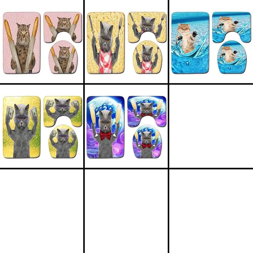 3 шт. противоскользящий 3D коврик для ванной комнаты с милыми кошками Коралловый