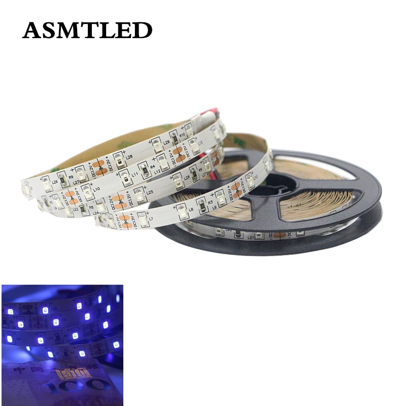 0 5 м DC 12 В 2835 SMD 60led/M УФ светодиодная лента 395 405nm ультрафиолетовая лучевая