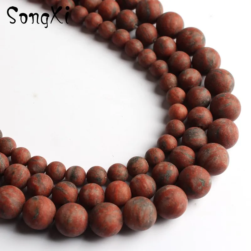 Sesame Red Jasper С тусклой полировкой, матовая Агаты Jada Круглые бусины для изготовления ювелирных изделий Натуральный камень браслет "сделай сам" Цепочки и ожерелья 4/6/8/10 мм 15'' - Цвет: Sesame Red Jasper