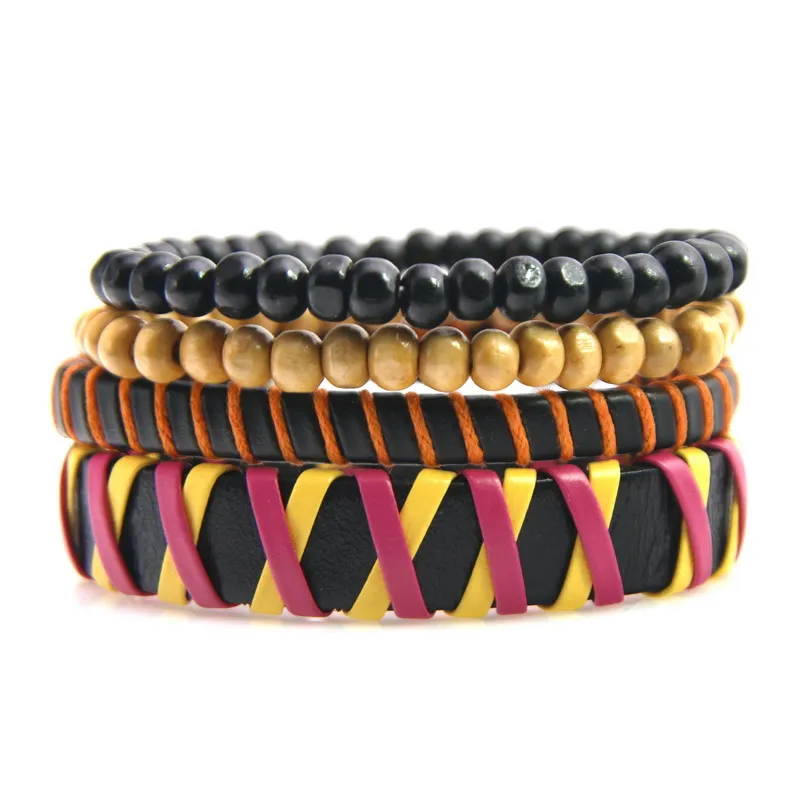 4 шт./компл. богемный браслет винтажные плетеные браслеты из натуральной кожи с