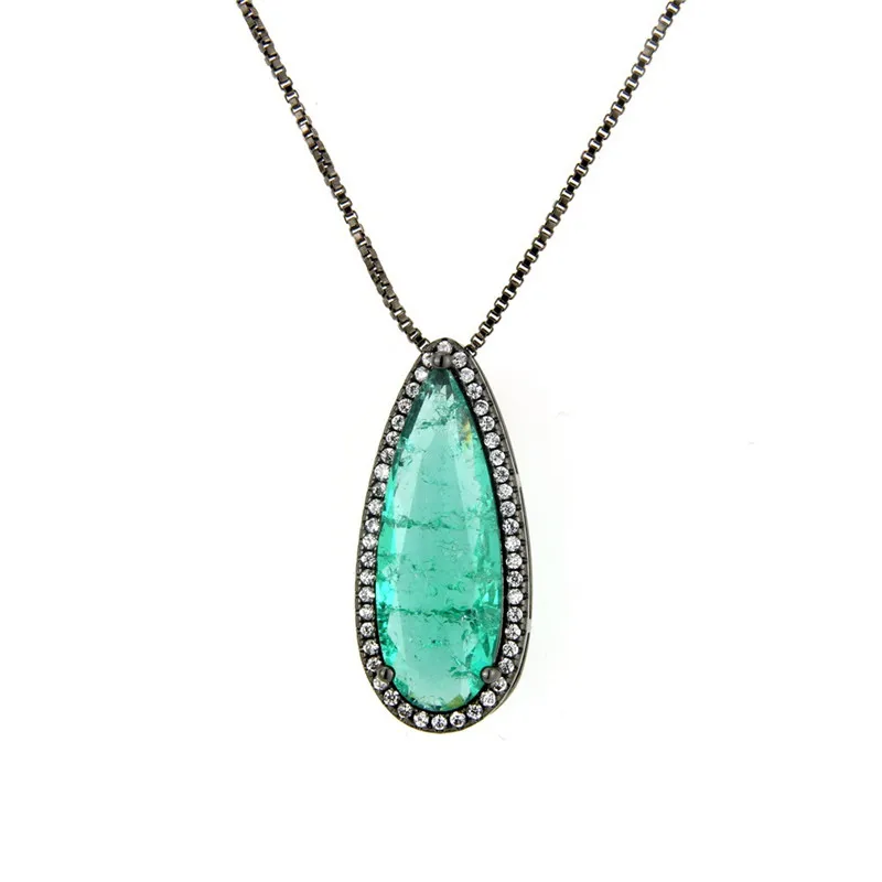 Lucky Sonny Tourmaline Fusion Jewelry Set Party Pear Earrings &amp Necklace Lindo Joyeria Ice CZ Crystal Brincos Collar Semijoyas |