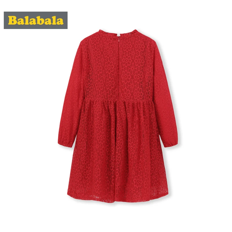 Balabala Girls Flared Long-sleeved Lace Dress 100% Cotton Lined with Ruffled Collar Teenage Girl Knee Wedding Party | Детская одежда и