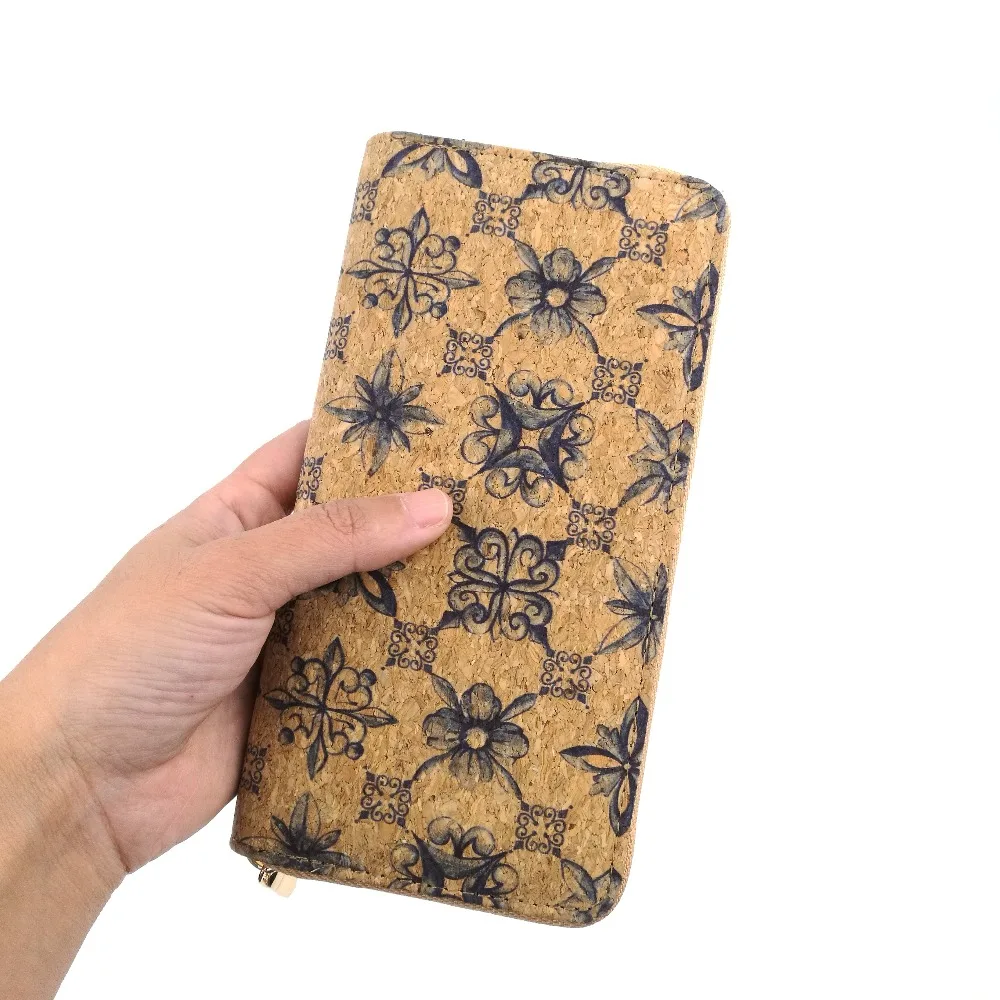 PORTUGAL TILE PRINT GENUINE CORK WALLETS WOMEN LONG WOODEN CARD HOLDERS | Багаж и сумки