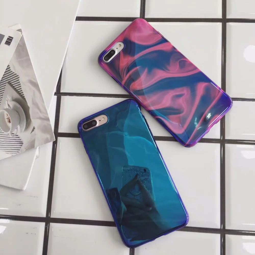 Yusee гальванизирует синий свет мягкий чехол для телефона стильный abstract Cover iPhone X 6 6S