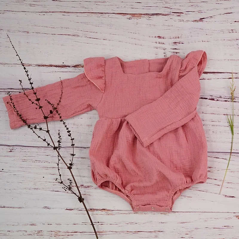 long dusty pink Осенняя одежда для маленьких девочек; хлопковый комбинезон с длинными рукавами для новорожденных; зимний льняной комбинезон; реквизит для фотосессии; Одежда для младенцев - Цвет: long dusty pink