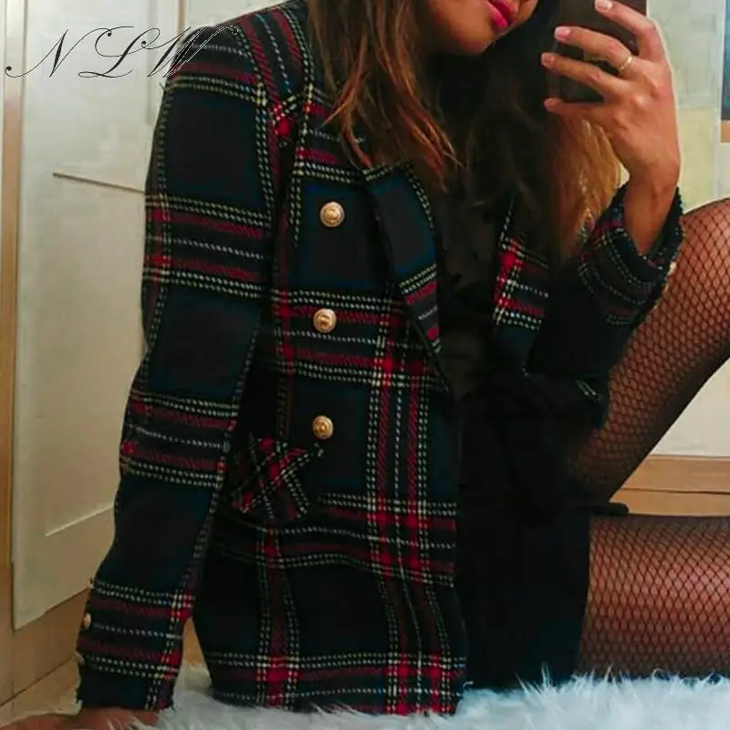 NLW винтажный клетчатый Блейзер Женский осенне-зимний твидовый Куртки 2019 уличная