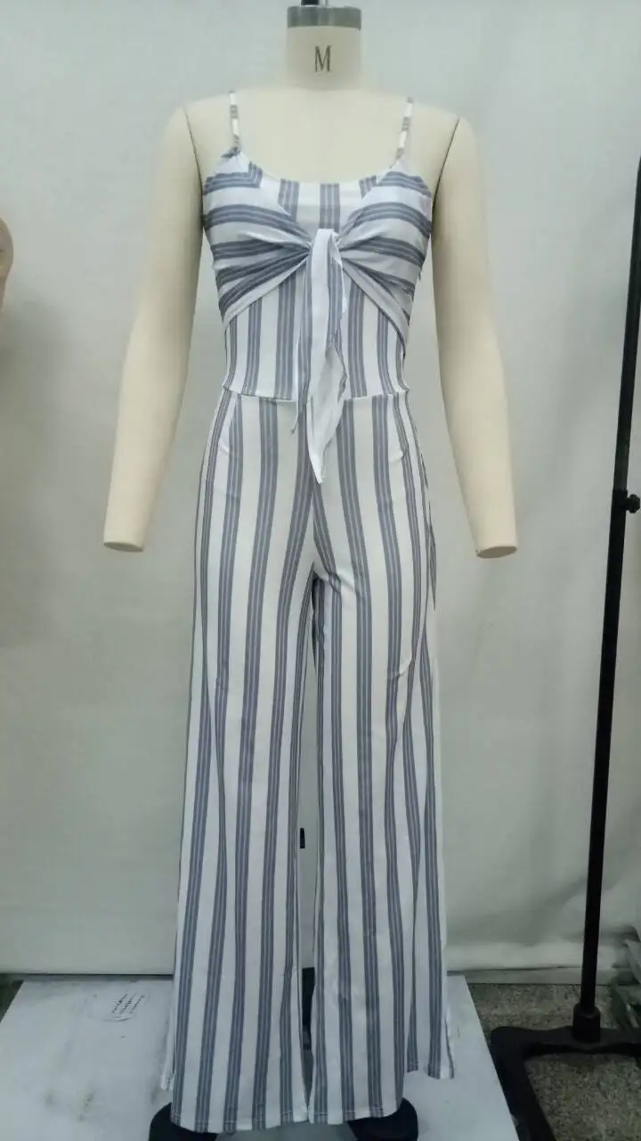 Plus Size Backelss Sexy Striped Spaghetti Strap Jumpsuit Womens Rompers Overalls Summer Bodysuit Stripe Bow Wide Leg Romper | Женская