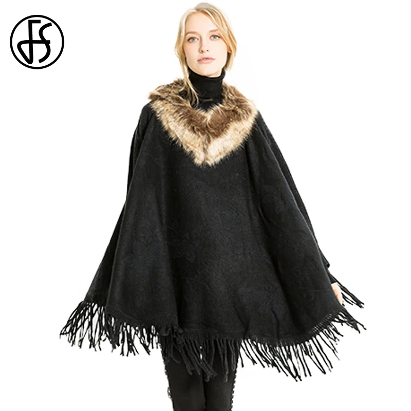 Женские шарфы и накидки FS Ponchos зимние теплые с меховым воротником шаль из эшарпа |