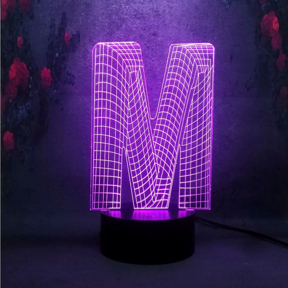 Ночник LED Иллюзия прикроватный Декор лампа 3D спальня форма м Алфавит настольная