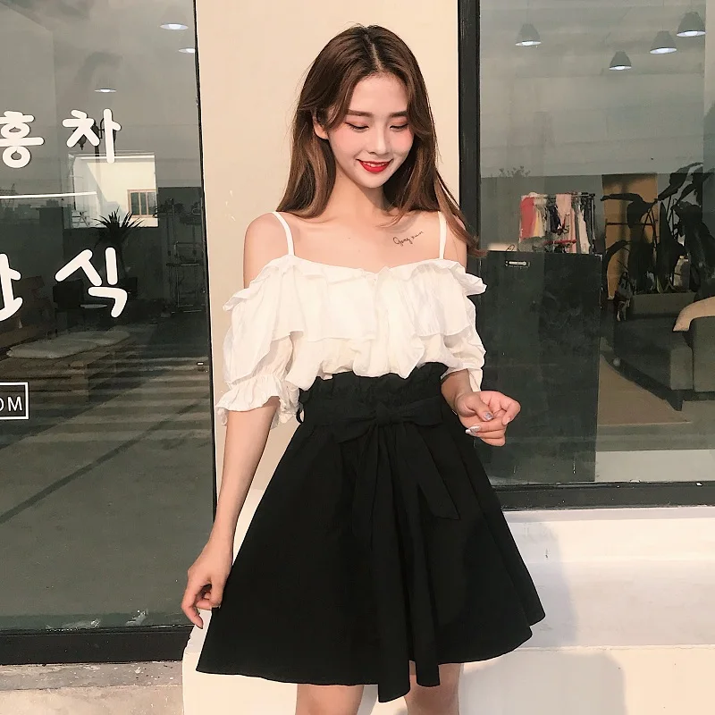 Женские рубашки Ulzzang японский кавайный женский гофрированный с открытыми