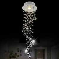 modern clear crystal ball spiral sphere led warm white chandelier home deco haning lamp fixture living room hotel stairs light