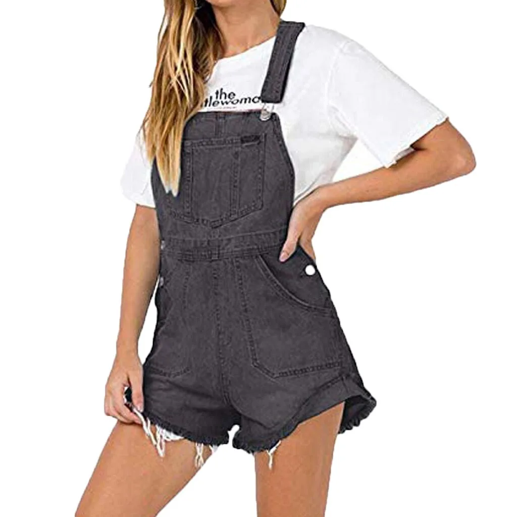 2019 Newest Spring Summer Sexy Fashion Women Denim Bib Loose Fringe Shorts High Waist Sling Siamese Jumpsuit #2019.5.21 | Женская одежда