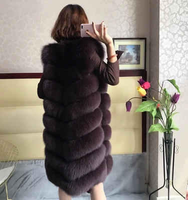 Натуральный Реальный Лисий Меховой жилет Длинные Крест лиса куртка модные тонкие женские зимние теплые замшевая жилетка - Цвет: Grape purple