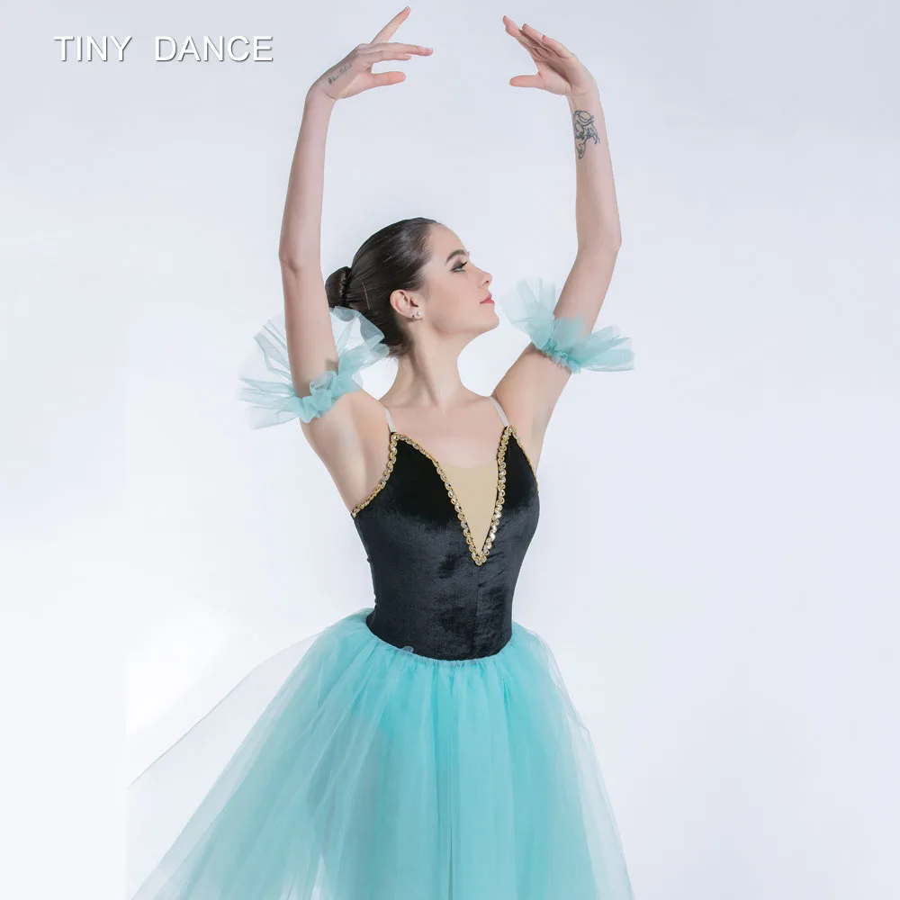 New Arrival Child &amp Adult Ballet Dance Tutu Black Velvet Bodice with Nude V Neck and Layers of Green Ballerina Dress 19431 |
