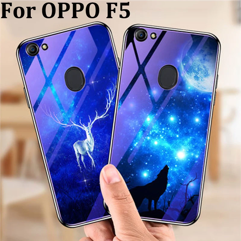 Чехол для OPPO F5 модный синий чехол из закаленного стекла F 5 OPPOF5 чехлы телефонов fundas