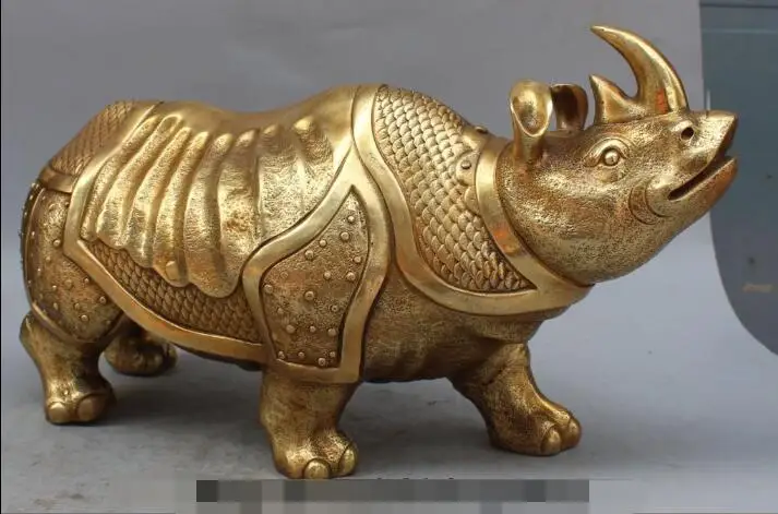 

Free shipping S01496 18" Chinese Fengshui Bronze Carving Lucky Rhinoceros Ox Animal Statue Sculpture