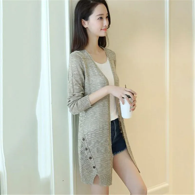Women Knitted Cardigan Spring New Medium Long Outer Knitwear Jacket Autumn Hollow Sunscreen Tops Elegant Fashion Sweater Lj339 |