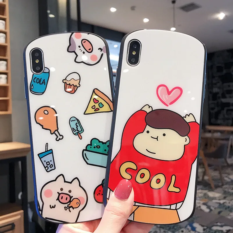 Роскошный стеклянный чехол для телефона Iphone Xr 8 Plus 7 Xs Cute Pig Printing Capa plus Max роскошное