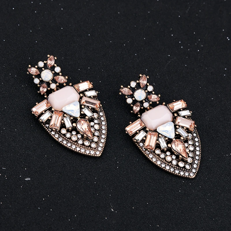 Женские массивные серьги с кристаллами винтажные геометрической формы