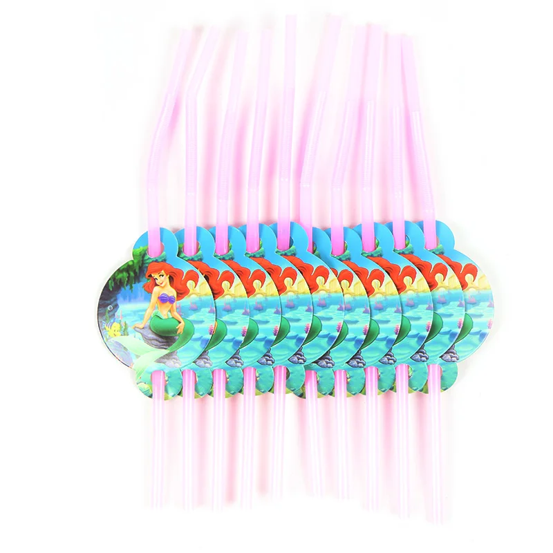 Straws -10pcs Вечерние бумажные тарелки с изображением русалки, баннеры, коробки для конфет для детей на день рождения, одноразовые столовые приборы, наборы детских принадлежностей для свадьбы - Цвет: Straws -10pcs