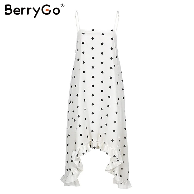 BerryGo женское платье boho платья в горошек асимметричное летнее с бретельками